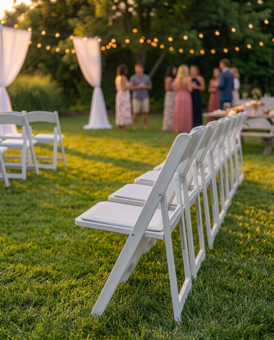 White Padded Resin Folding Chair